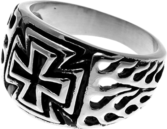 Flamed Maltese Cross Ring - Titanium Ring (555x555), Png Download