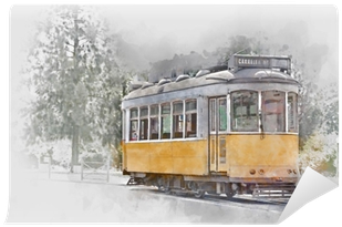 Yellow Tram In Lisbon, Portugal, Watercolor Wall Mural - Aquarelle Lisbonne (400x400), Png Download