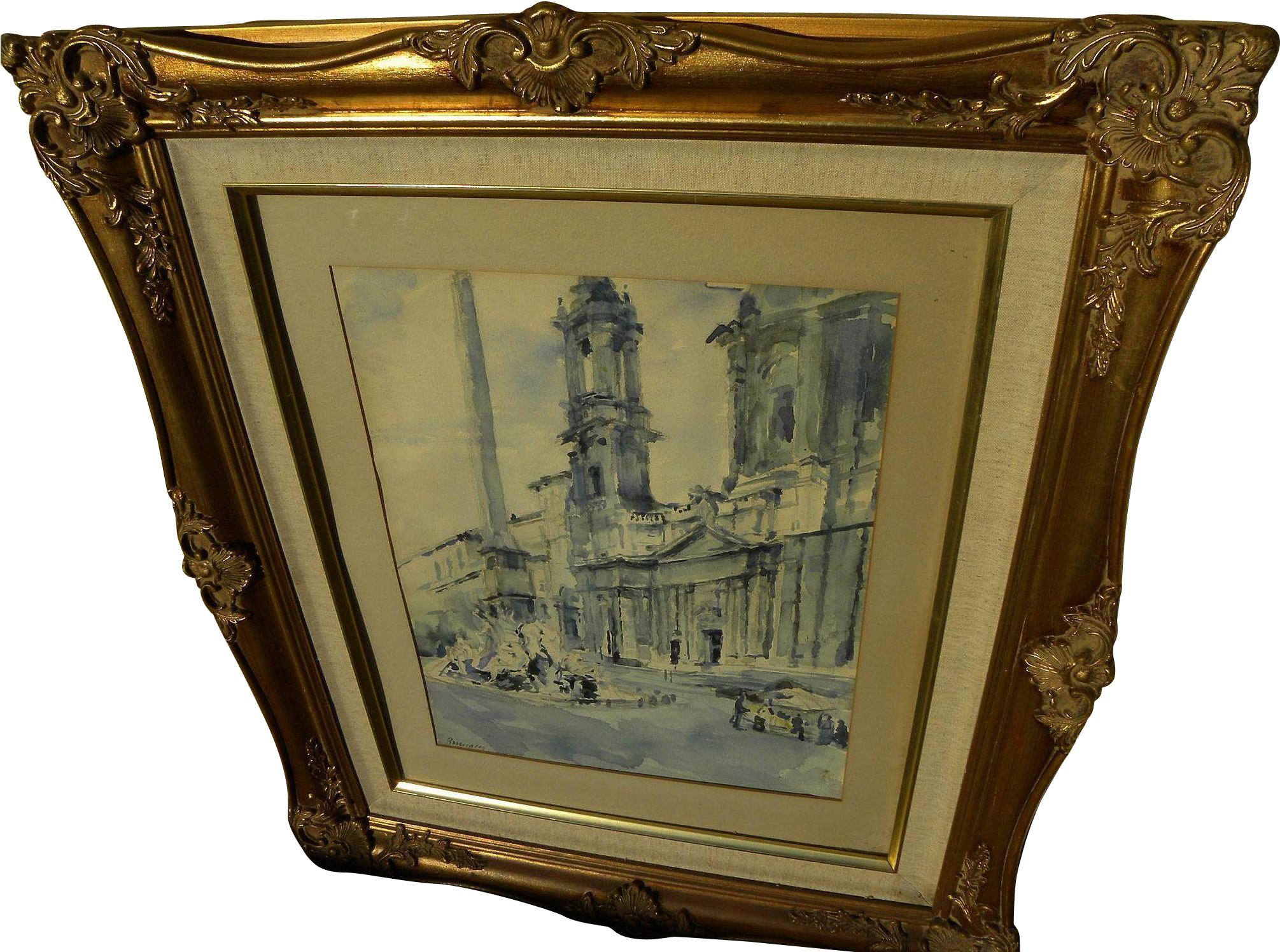 Signed Italian 20th Century Watercolor Of Old Church - Picture Frame (2010x2010), Png Download
