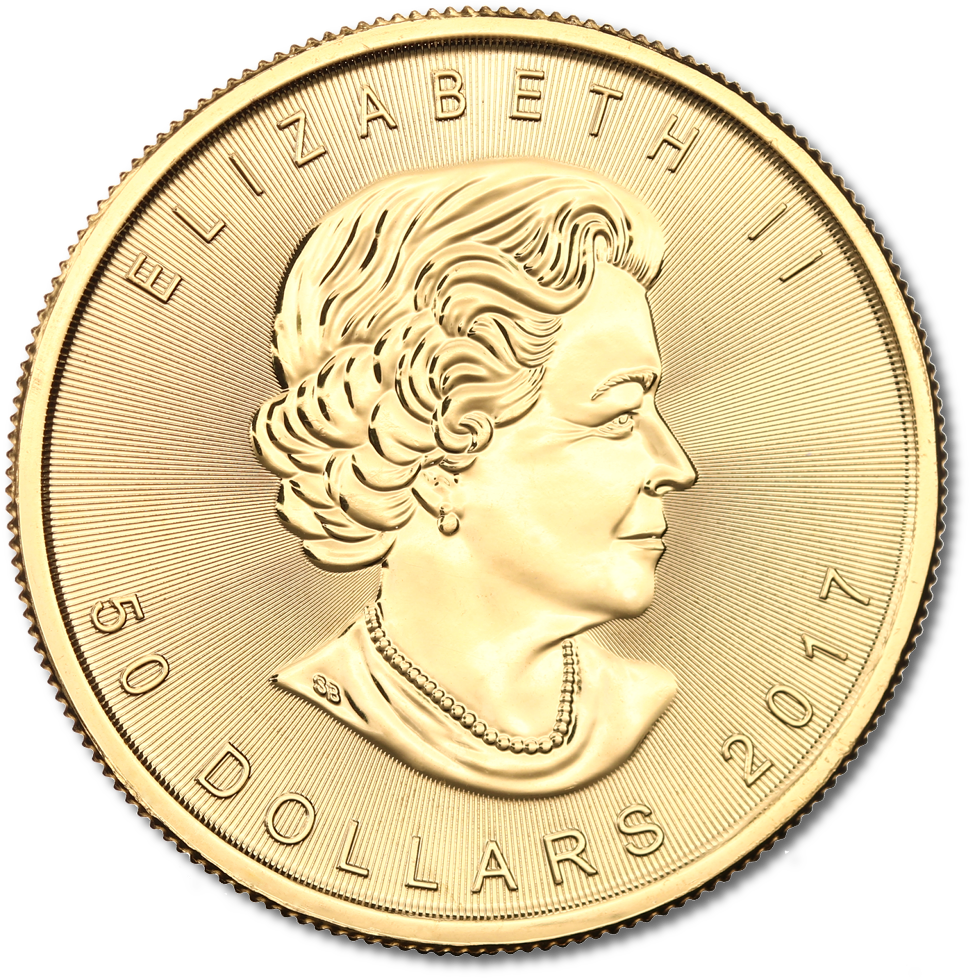 1 Oz Maple Leaf Gold 2017 Obverse - Canadian Gold Maple Leaf (1000x1000), Png Download