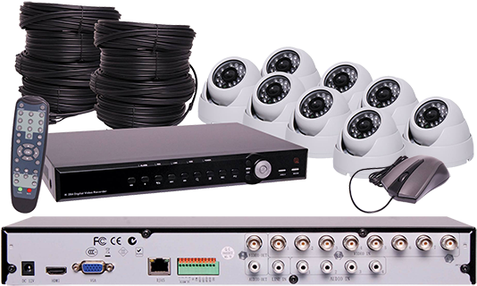 Ava Cctv Dvr And 8 Camera Dome Package - Cctv Camera With Dvr Png (560x347), Png Download