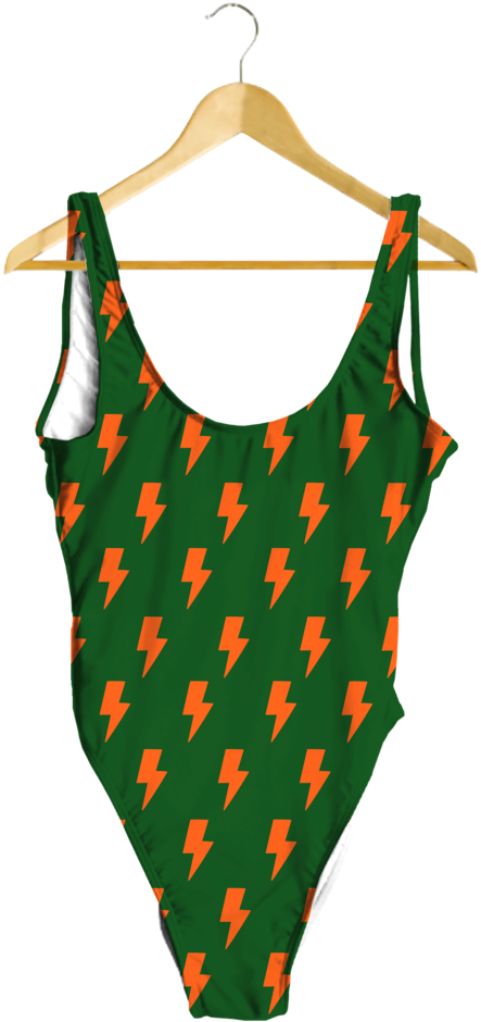 Orange & Green Lightning Bolt One-piece - Checkered One Piece (611x1024), Png Download
