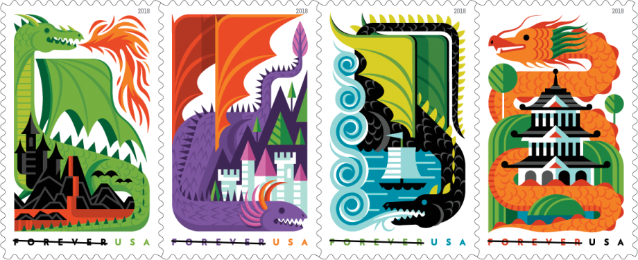 Usps 2018 Stamps - Usps Dragon Stamps (920x376), Png Download