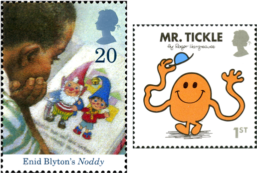 Two Stamps, One Depicting A Boy Reading A Noddy Story - Mr. Tickle (mr. Men Classic Library) (534x366), Png Download