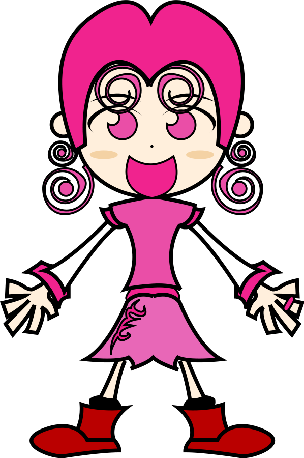 Cartoon Anime Child Girl Drawing - Pink Girl Cartoon Art Shower Curtain (499x750), Png Download