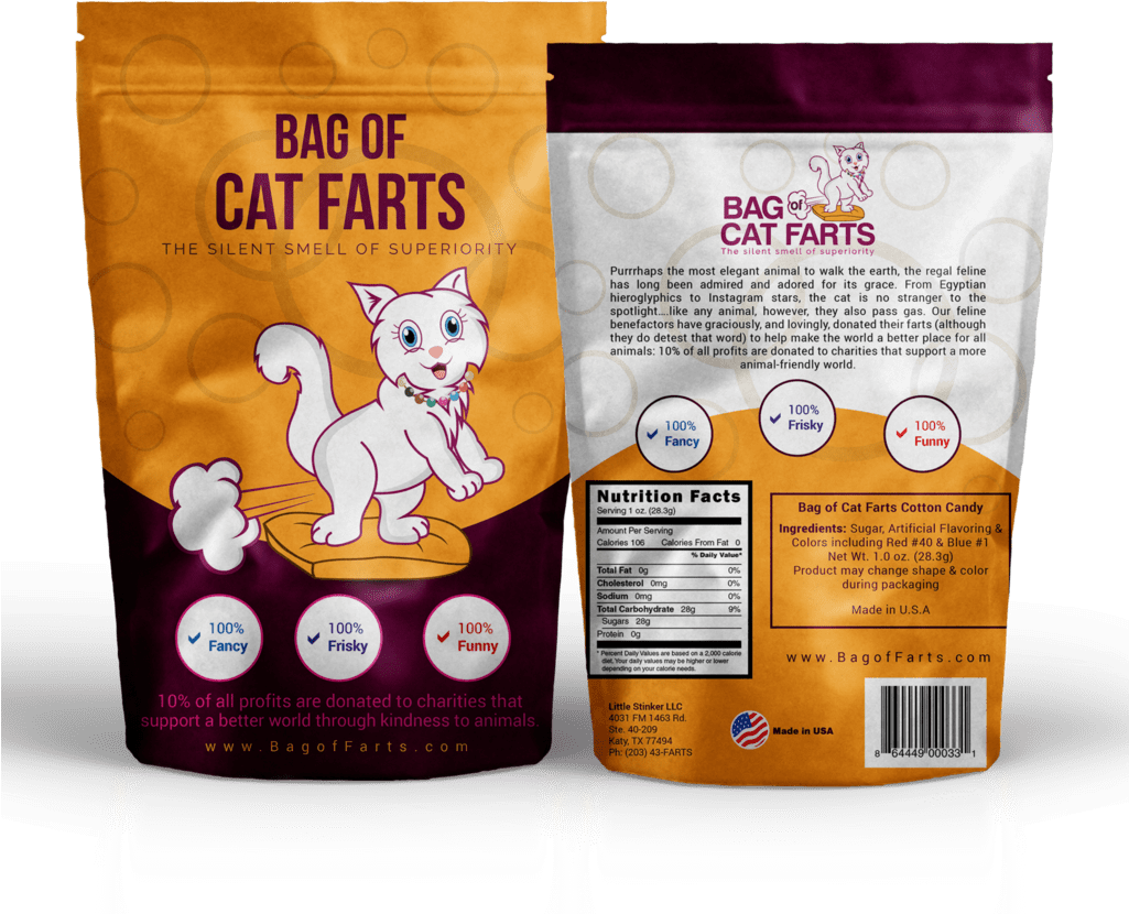 The Purrrrfect Gift For Cat Lovers - Bag By Bag Of Farts - Bag Of Cat Farts (1024x975), Png Download