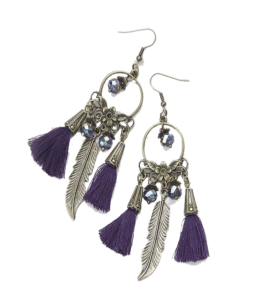 Antique Bronze Feather Tassel Earrings - Vintage Ethnic Tassel Earrings Round Antique Bronze (619x700), Png Download