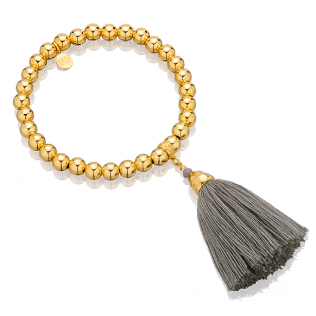 Gold-plated Beaded Bracelet With Grey Tassel - Bracelet (650x650), Png Download