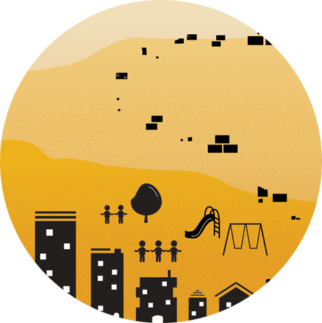 A Graphic Of A Wall Breaking Down To Form A Playground - Art (471x472), Png Download