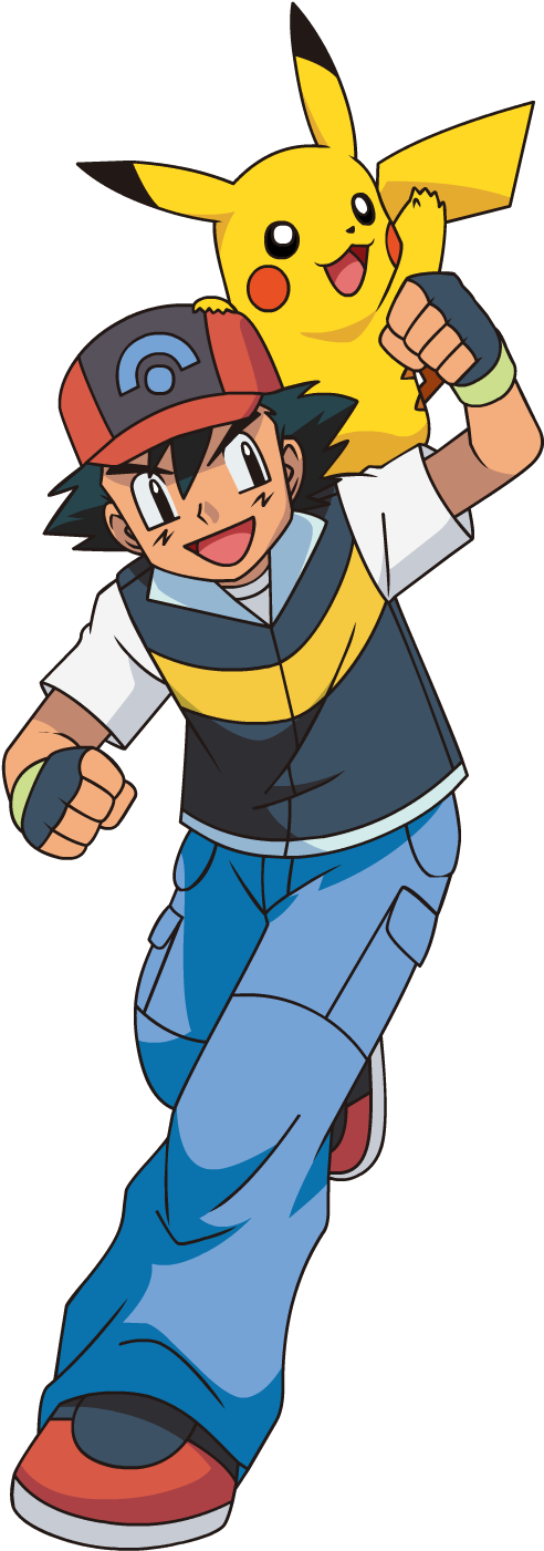 Pokemon Ash Png For Kids - Ash And Pikachu Sinnoh (500x1409), Png Download
