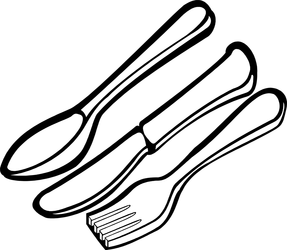 Vintage Kitchen Clip Art - Silverware Black And White (958x837), Png Download