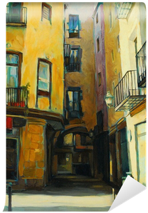 Court Yard In Gothic Quarter Of Barcelona, Painting, - Art Print: Zahranichny's Court Yard In Gothic Quarter (400x400), Png Download