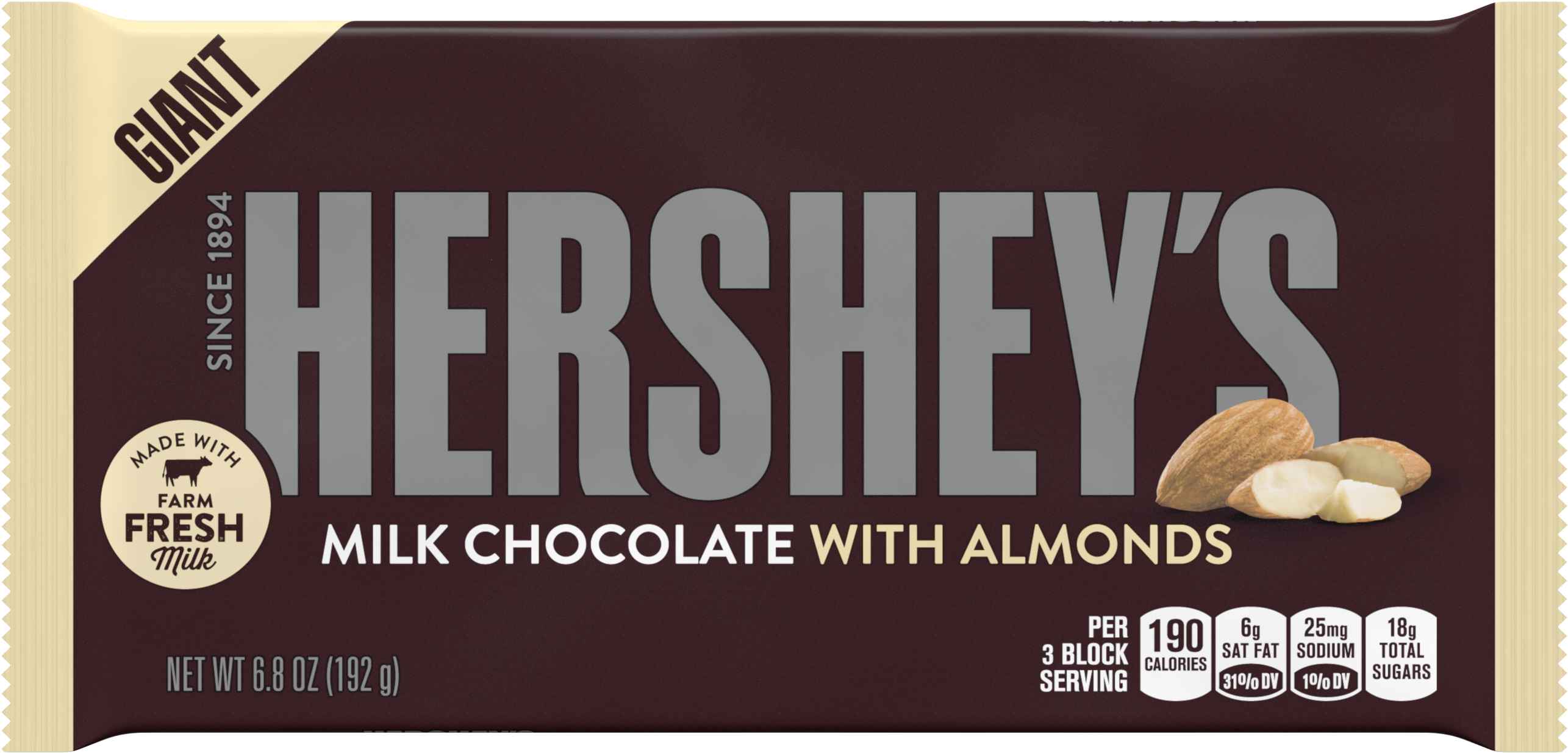 Hershey's, Giant Milk Chocolate With Almonds Candy - Hershey With Almonds (3000x3000), Png Download