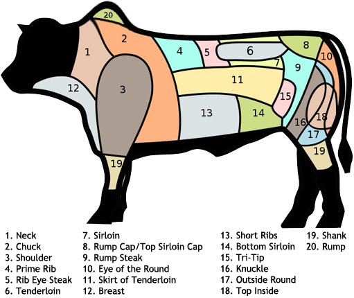 Beef Cuts In Brazil - Cortes De Vaca En Brasil (511x430), Png Download