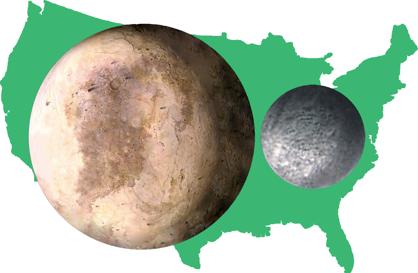 United States With Pluto & Charon - Big Is Pluto Compared To The Usa (1420x929), Png Download