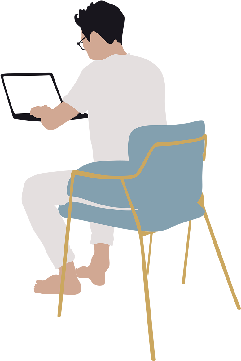 Man Working On Laptop Vector - Sitting (839x1181), Png Download