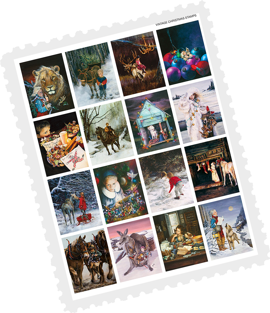 Assorted Christmas Vintage Stamps (1000x1200), Png Download