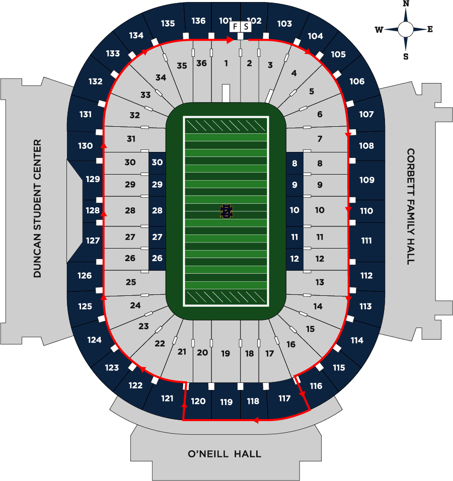 Map Of Stadium Walk - Notre Dame Fighting Irish Football (900x956), Png Download