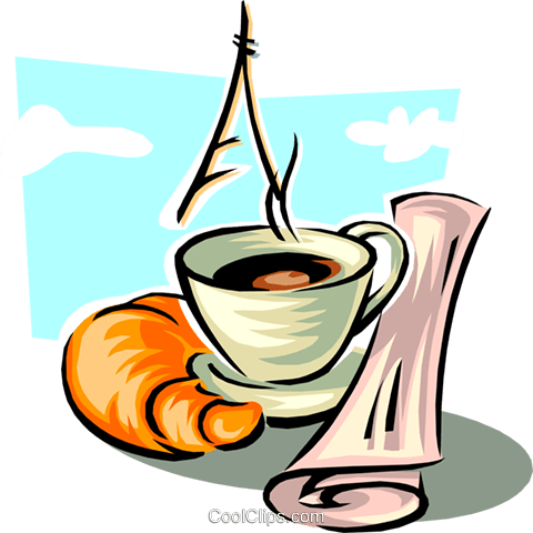 Coffee In Paris Royalty Free Vector Clip Art Illustration - Круассан С Кофе Пнг (480x480), Png Download