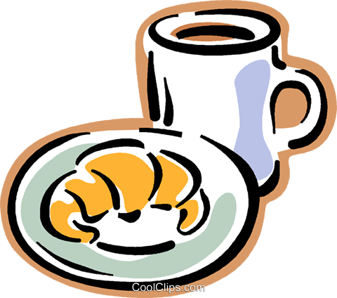Croissant With Cup Of Coffee Royalty Free Vector Clip - Кофе И Круассан Png (480x424), Png Download