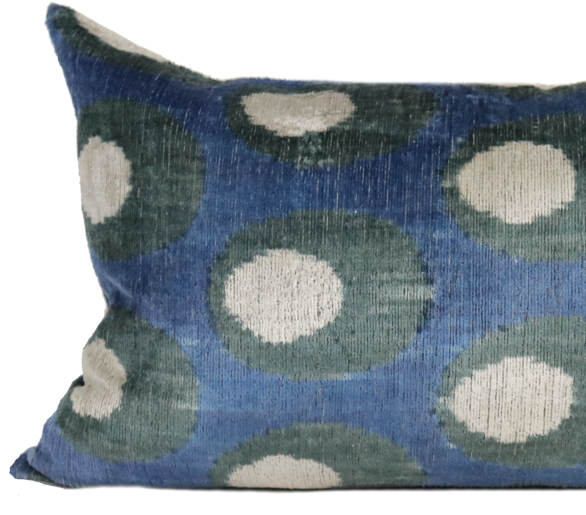 Blue Dot Velvet Ikat - Cushion (600x600), Png Download
