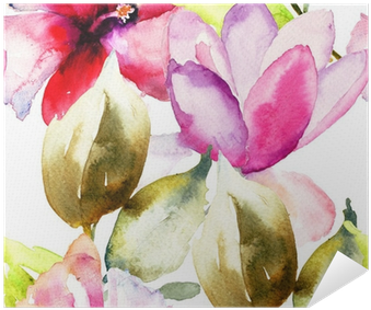 Colorful Pink Flowers, Watercolor Illustration Poster - Designart 'seamless Pattern Of Pink Flowers' Oil Painting (400x400), Png Download