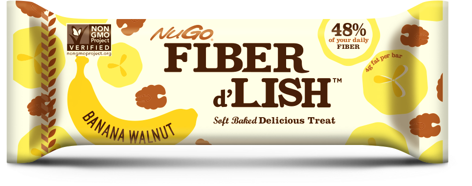 Nugo Fiber D'lish Fiber Bar Nutrition Info - Nugo Nutrition - Fiber D'lish Bar Banana Walnut - 1.6 (1000x419), Png Download