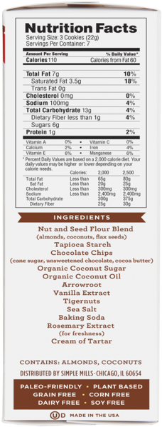 Simple Mills Chocolate Chips Nutrition Facts (600x600), Png Download