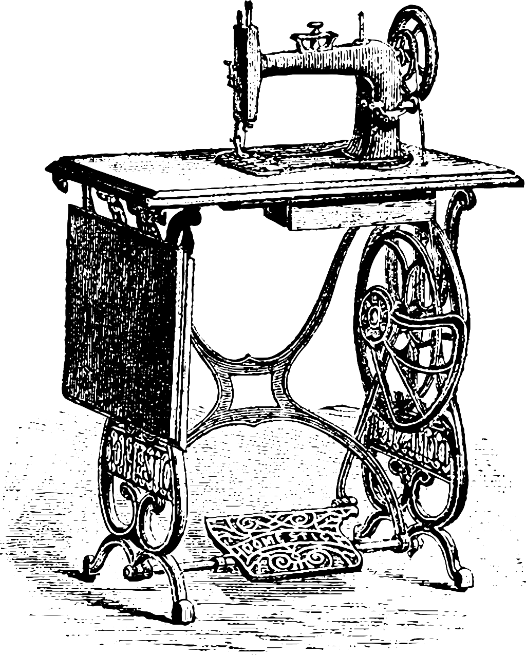 Hand Drawn Sketch Vintage Sewing Machine Decoration - Sewing (1024x1275), Png Download