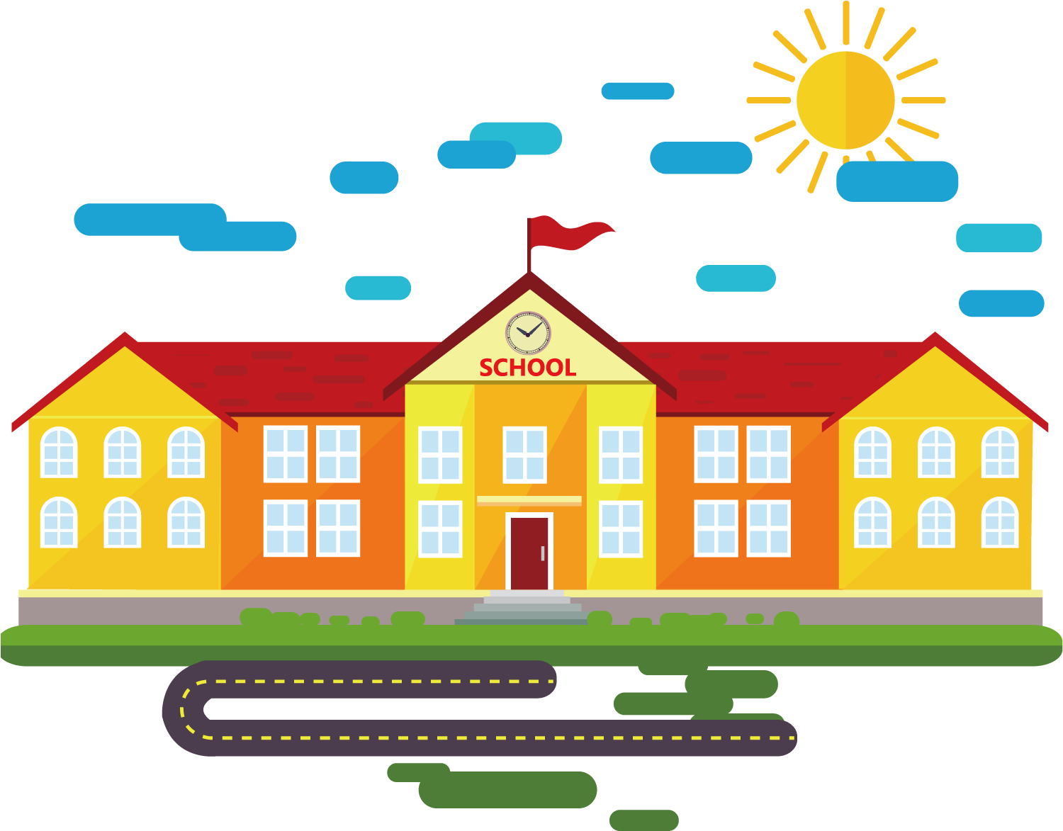 School Cartoon Classroom - School Building Vector Png (1500x1500), Png Download
