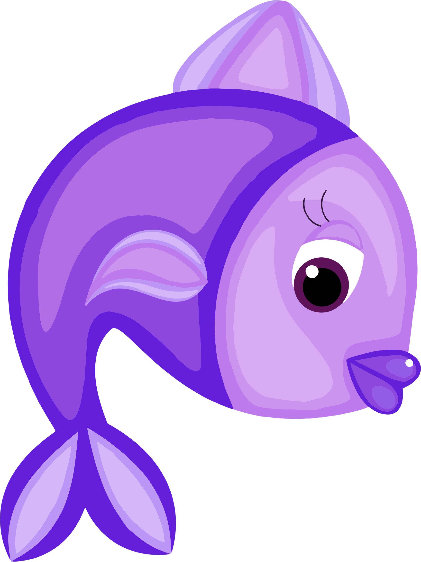 Blue Fish Svg Black And White Stock - Purple Fish Cartoon Png (1730x2306), Png Download