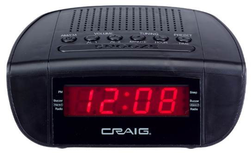 Digital Alarm Clock Png Clip Art Download - Craig Cr45329b Led Am/fm Alarm Clock Radio (800x800), Png Download
