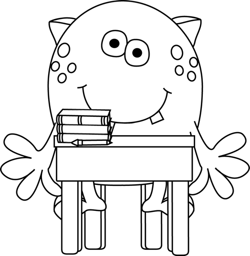Black And White School Clipart - School Monster Clipart Black And White (488x500), Png Download