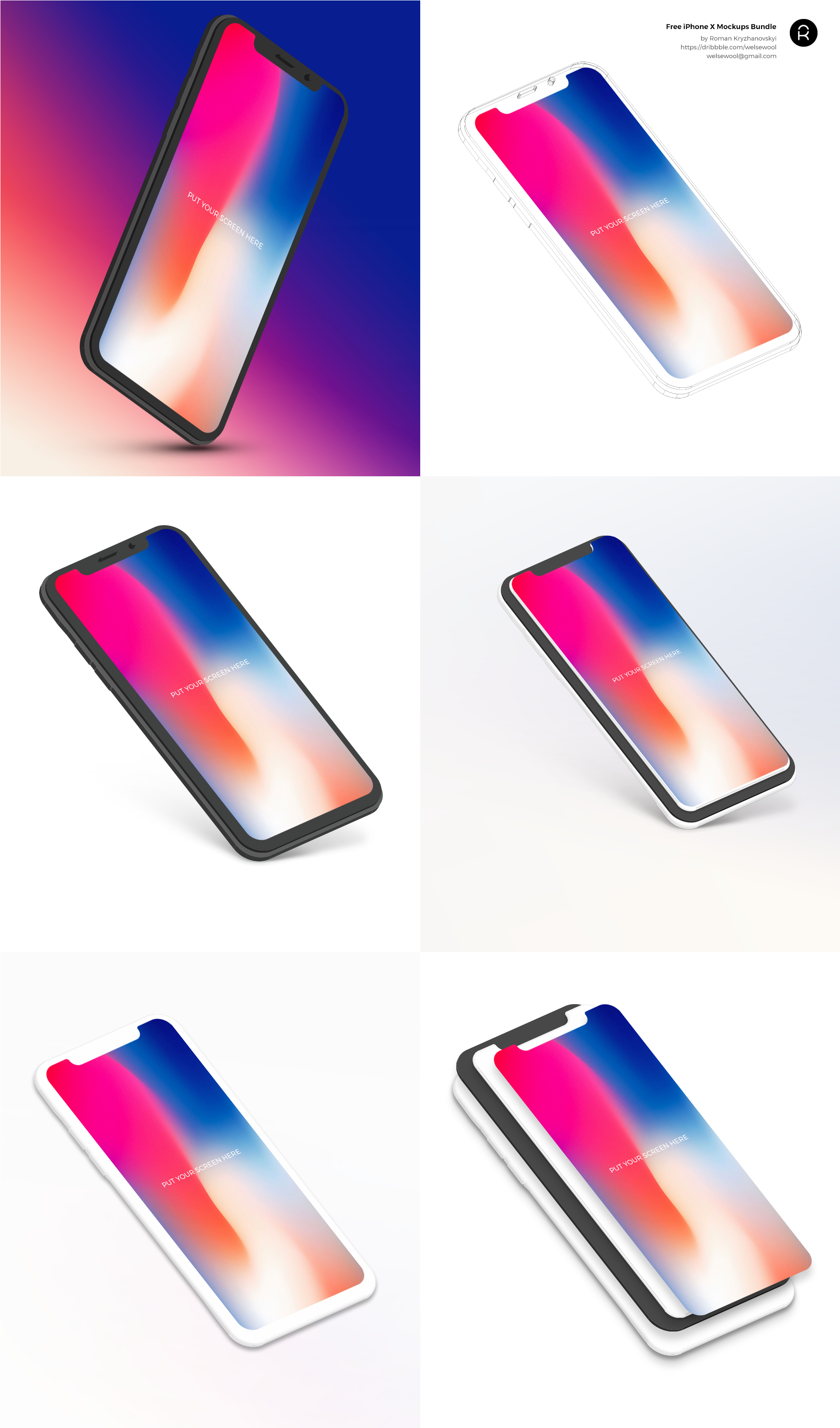Iphone X Mockups Bundle By Roman Kryzhanovskyi - Iphone X (1920x4152), Png Download