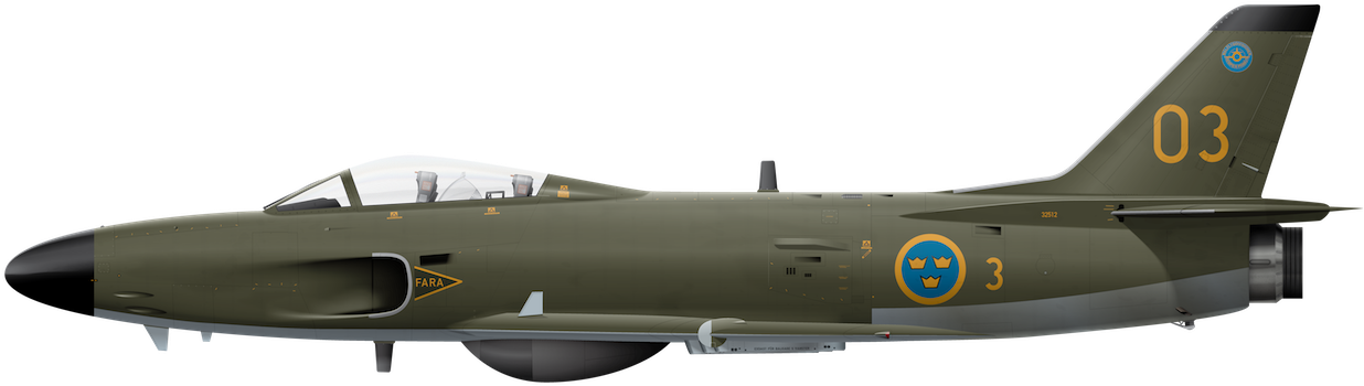Saab J32e Lansen 32620 Saab J32e Lansen - Fighter Plane Side View (1280x460), Png Download