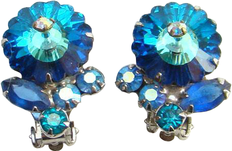 Vintage Juliana Teal Blue Margarita Rhinestone Clip - Jewellery (453x453), Png Download