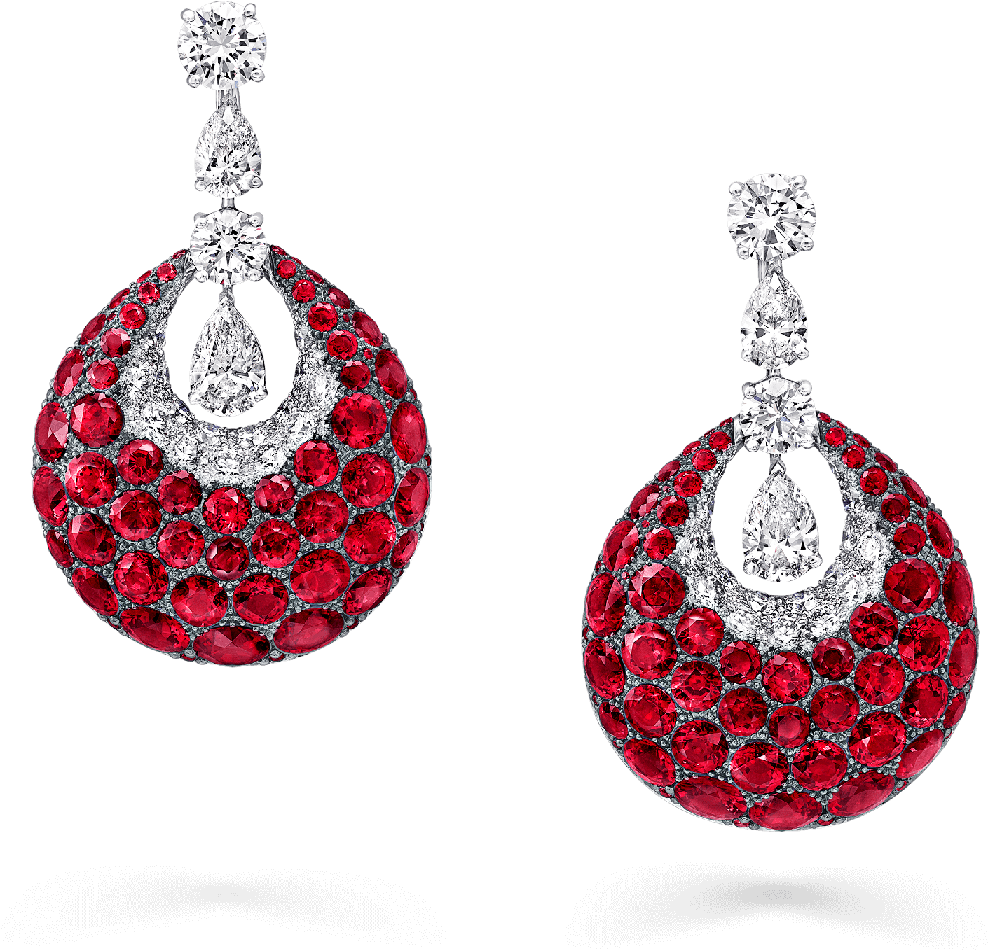 A Pair Of Graff Bombe Classic Earrings Featuring A - Graff Ruby Earrings (2000x2000), Png Download