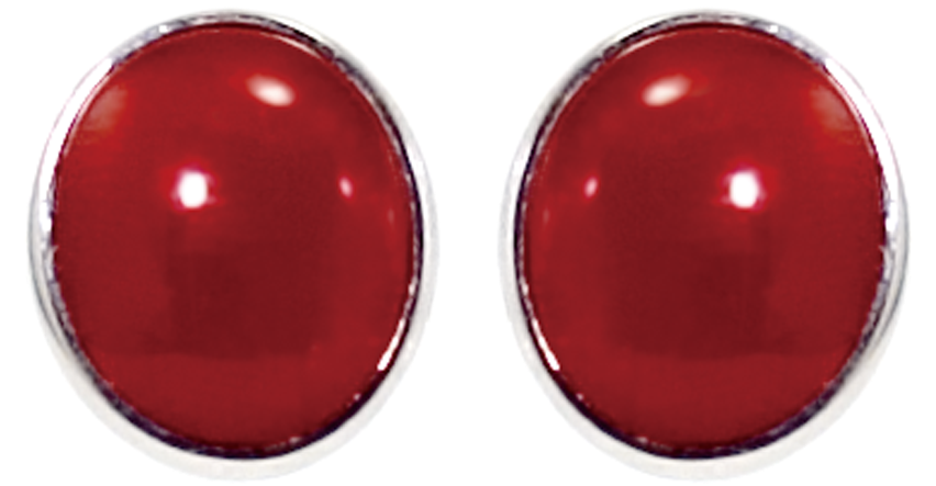 Oxblood Coral Cabochon Earrings Set In 18 Carat Gold - Earrings (1000x1000), Png Download