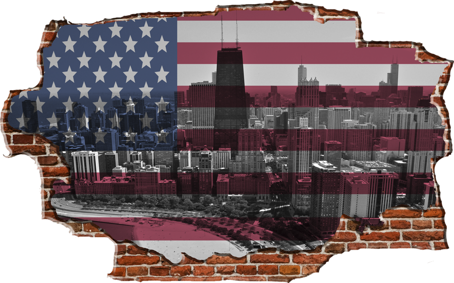 Zapwalls Decals Breaking American Overlay Chicago - New York Brooklyn Bridge Skyline Brick (51" X 30") (900x561), Png Download