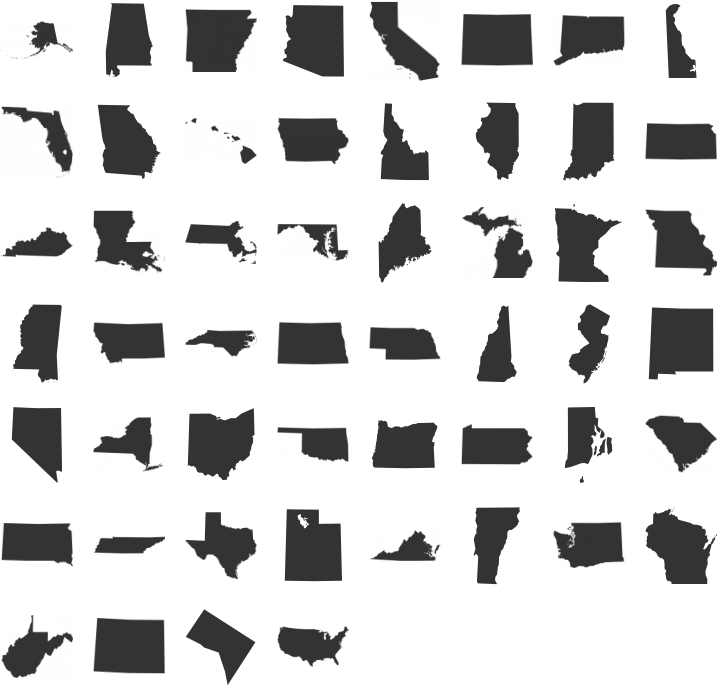 Download States Silhouette Clipart Dingbat United States - All 50 State Silhouette (720x707), Png Download