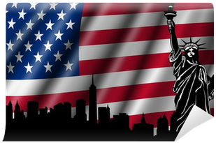 Usa American Flag With Statue Of Liberty Skyline Silhouette - Big Apple Clip Art (400x400), Png Download