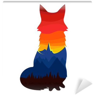 Vector Illustration With Fox Silhouette With Colorful - Silhueta Raposa (400x400), Png Download