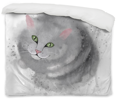 Grey Cute Cat Sitting And Smiling At You - Watercolor Painting (400x400), Png Download