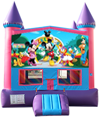 Mickey Mouse Clubhouse Pink And Purple Castle Moonwalk - Barbie Wallpapers For Desktop (609x400), Png Download