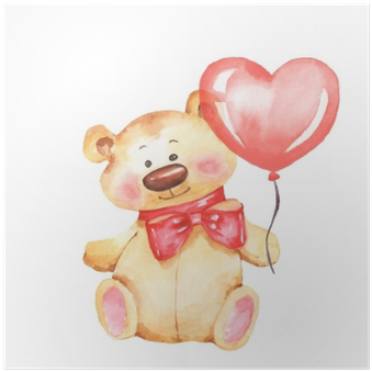 Teddy Bear With Balloon - Watercolor Teddy Bear (400x400), Png Download