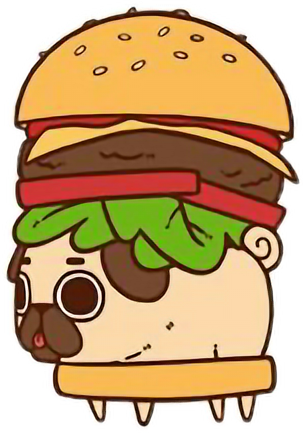 Png Free Stock Cute Kawaii Pug Chibi Food Hamburger - Puglie Burger (596x852), Png Download
