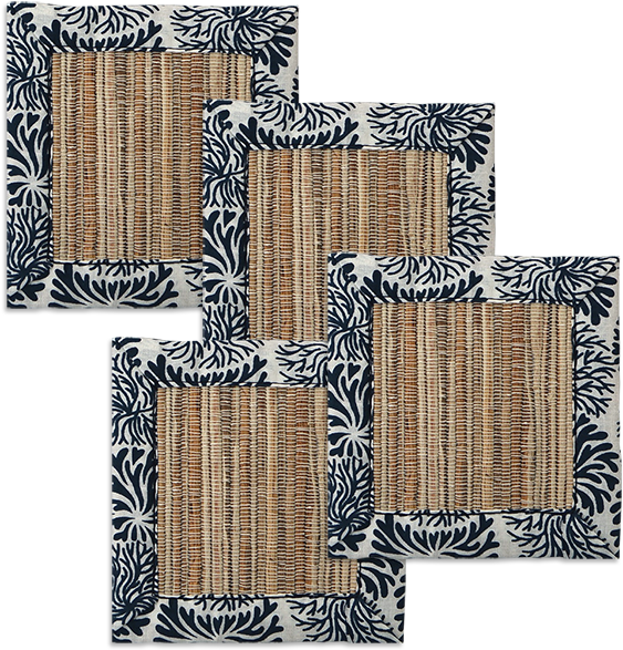 Tumbleweed Indigo Waterlily Coaster, Set Of - Coaster Set Of 4 (600x600), Png Download