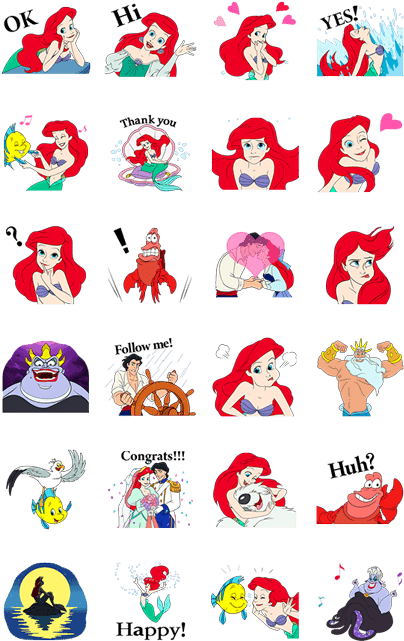 The Little Mermaid Animated Stickers - 디즈니 인어 공주 스티커 (420x673), Png Download