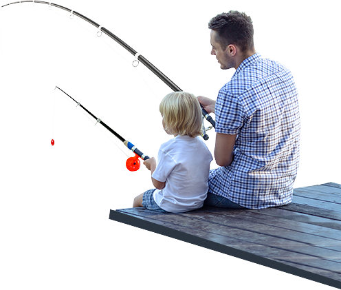 Dad And Son Fishing - Person Sitting Fishing Png (496x421), Png Download