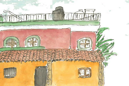 Neighboring Homes - Painting (450x302), Png Download
